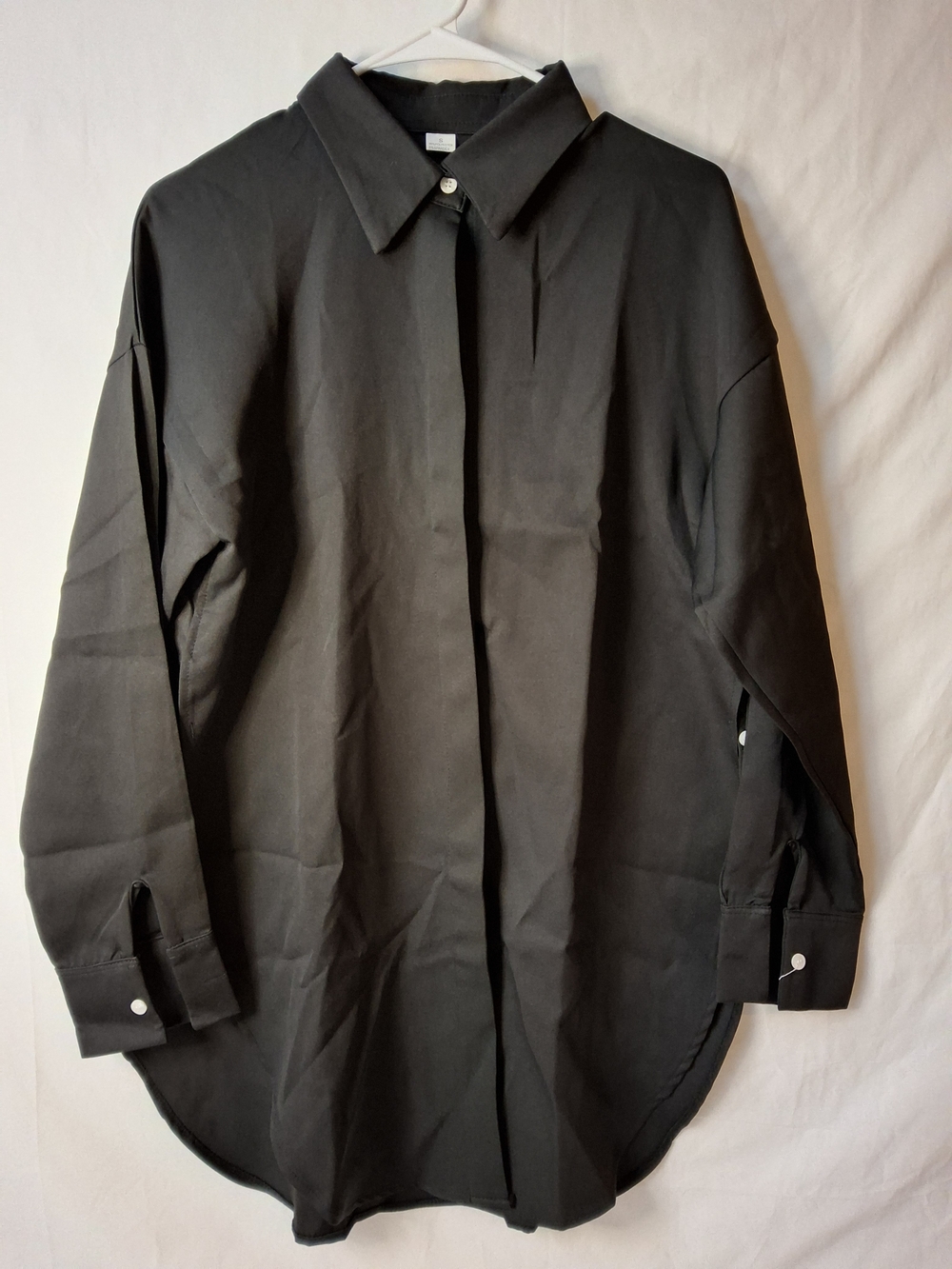 Relaxed Black Button-Front Blouse